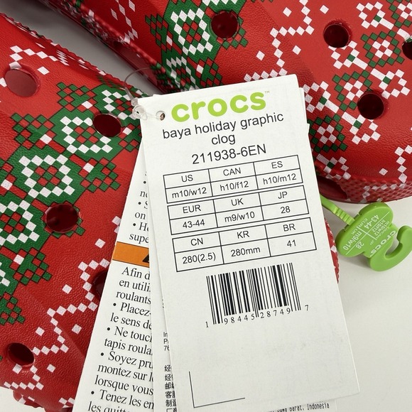 Crocs Baya Holiday Graphic Clog Red‎ Fair Isle Size M10 W12 Christmas Gift NWT - Picture 5 of 12